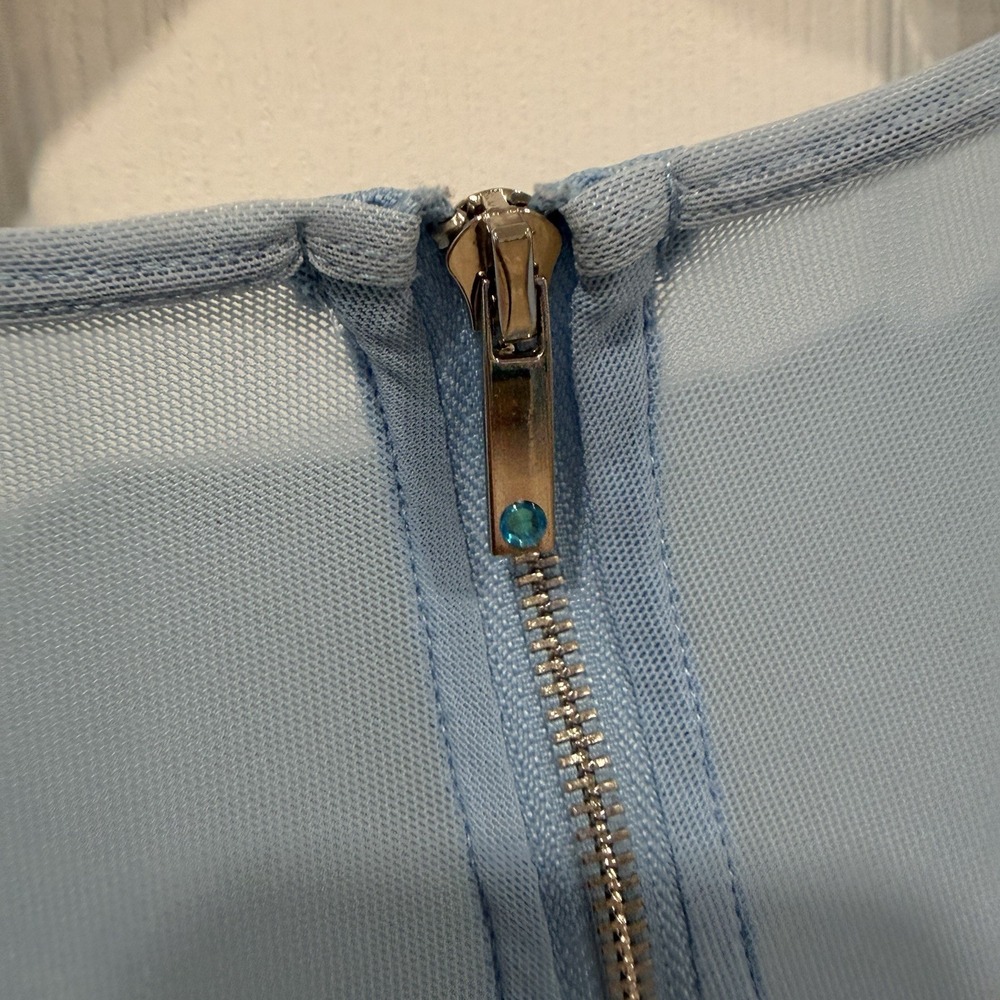 Women's Shades Of Blonde Blue Corset Long‎ Sleeve Baby Blue Top Sheer 1XL - Picture 7 of 9